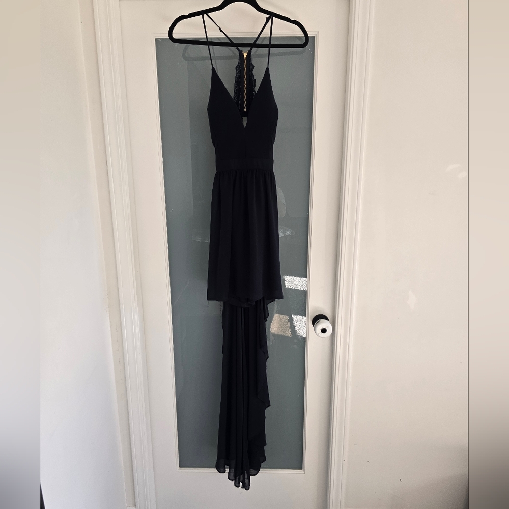 Le Chateau Dark Navy High-Low V-Neck Evening Gown